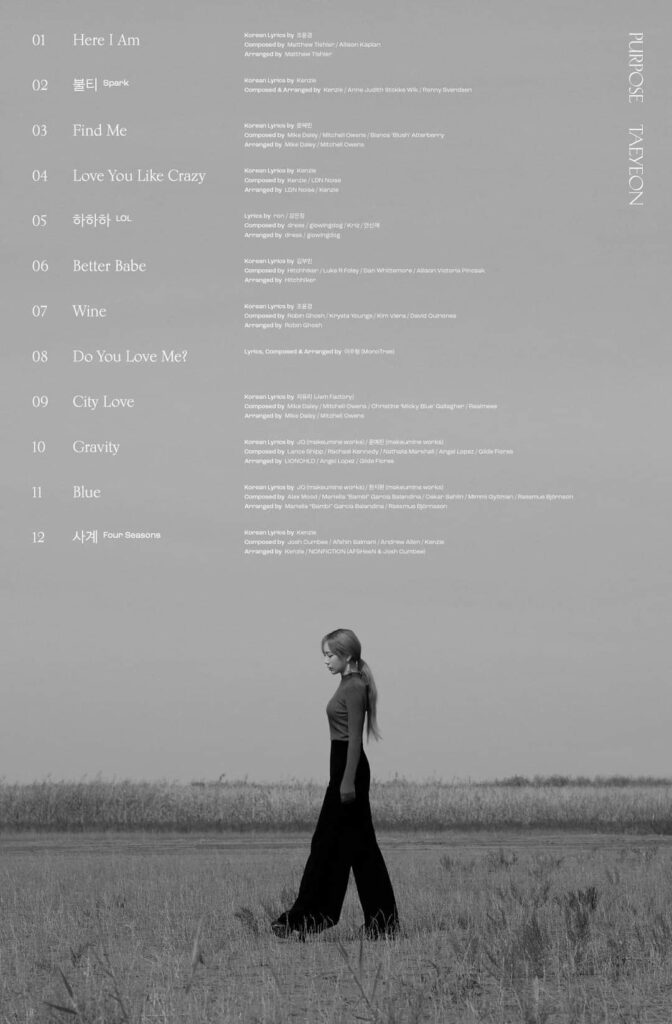 TAEYEON PURPOSE TRACKLIST